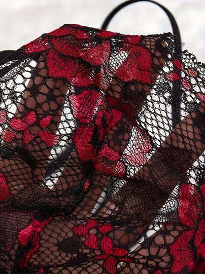 Nuisette sexy en dentelle rouge et noire contrastée pour femme