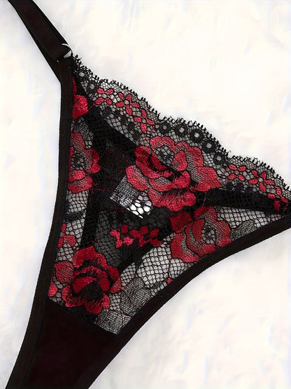 Nuisette sexy en dentelle rouge et noire contrastée pour femme