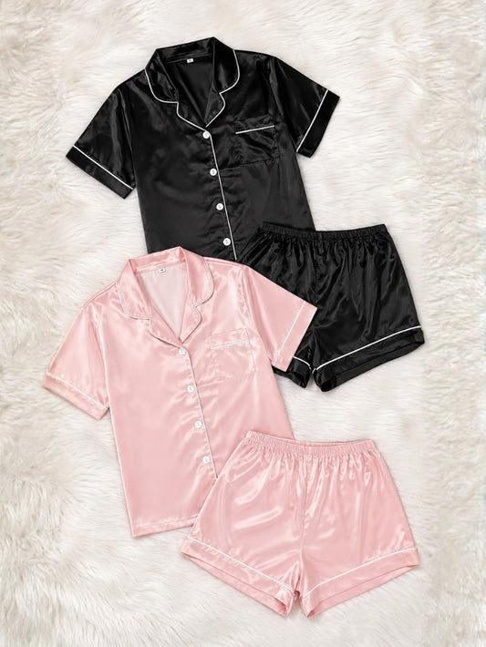 Pack 2 Pyjamas Satin Femme – Noir & Rose Bébé