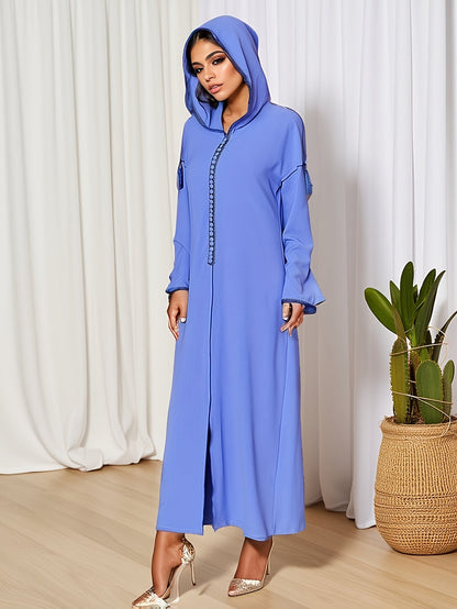 Djellaba femme à capuche bleu roi à manches longues