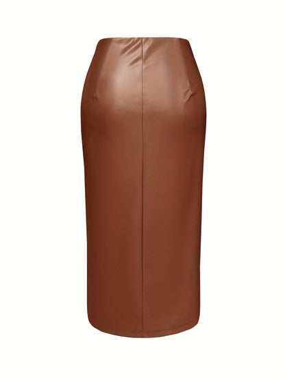Jupe plissée élégante en PU marron pour femme